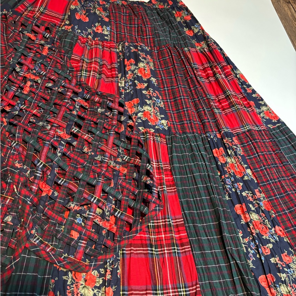 Petite Sophisticate PXL 2 pc vest & skirt patchwork plaid & floral - Picture 3 of 13